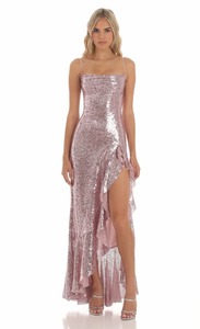 European and American <b>sequin</b> strap dress with slit, new style for hostess, banquet, sexy ball evening dress for women, 2 colors - Product Image 6