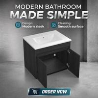 Meuble de salle de bain mural moderne gris foncé en bois, vasque flottante compacte, très demandé