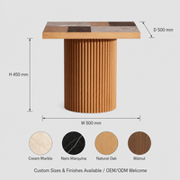 Table d'appoint de luxe pour salon avec plateau en mosaïque de marbre, table d'appoint sur piétement géométrique incrusté, personnalisable OEM ODM