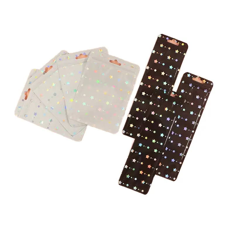 LASER Star Moon Heart Matte Window Reusable Ziplock Mylar Packaging Plastic Bags for Small Business Pen