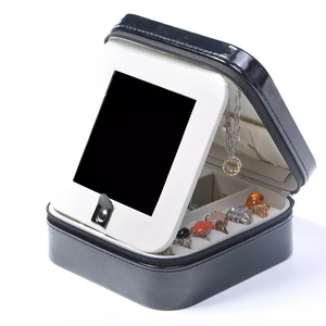 Custom Square PU Leather Zipper Ring Mirror Jewelry <b>Box</b> Luxury Travel <b>Earring</b> Ring Necklace Storage Jewelry <b>Box</b> - Product Image 6