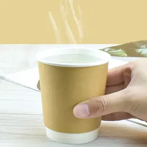 Gelas kertas Kraft dinding ganda dapat didaur ulang dapat terurai dapat didaur ulang cangkir kertas minuman panas untuk pergi dengan tutup ramah lingkungan