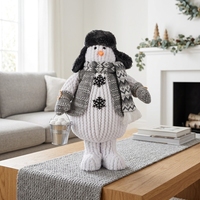 Chapeau de trappeur noir moderne avec figurine de bonhomme de neige et seau à boules de neige pour décoration de Noël minimaliste urbaine – Vente en gros