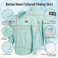 Chemise de pêche unisexe à manches longues, à séchage rapide, avec boutons, protection solaire UPF 50, impression numérique personnalisée, pour la randonnée en plein air