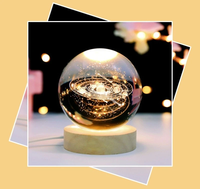 Artisanat, base en bois, boule de cristal du système solaire qui brille la nuit, lampe de nuit à LED, rotation à 360 degrés, cristal moderne et tendance, 0,5