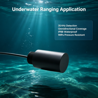 Transducteur hydroacoustique omnidirectionnel horizontal 35 kHz, étanche IP68, résistant à une pression de 1 MPa, autonomie de 150 minutes, portée sous-marine de 500 m
