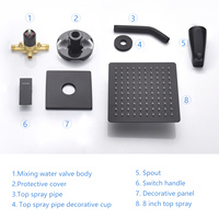 Vanne de douche thermostatique murale noire Installation dissimulée Robinets en laiton chaud et froid Motif de pulvérisation douce Chrome pour appartement