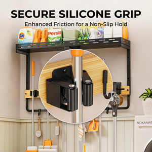 Support <span class=keywords><strong>mural</strong></span> ultime KBLEADER pour balais et serpillères, en métal robuste et bambou, étagère de rangement moderne pour la buanderie, pour outils de nettoyage - Product Image 3