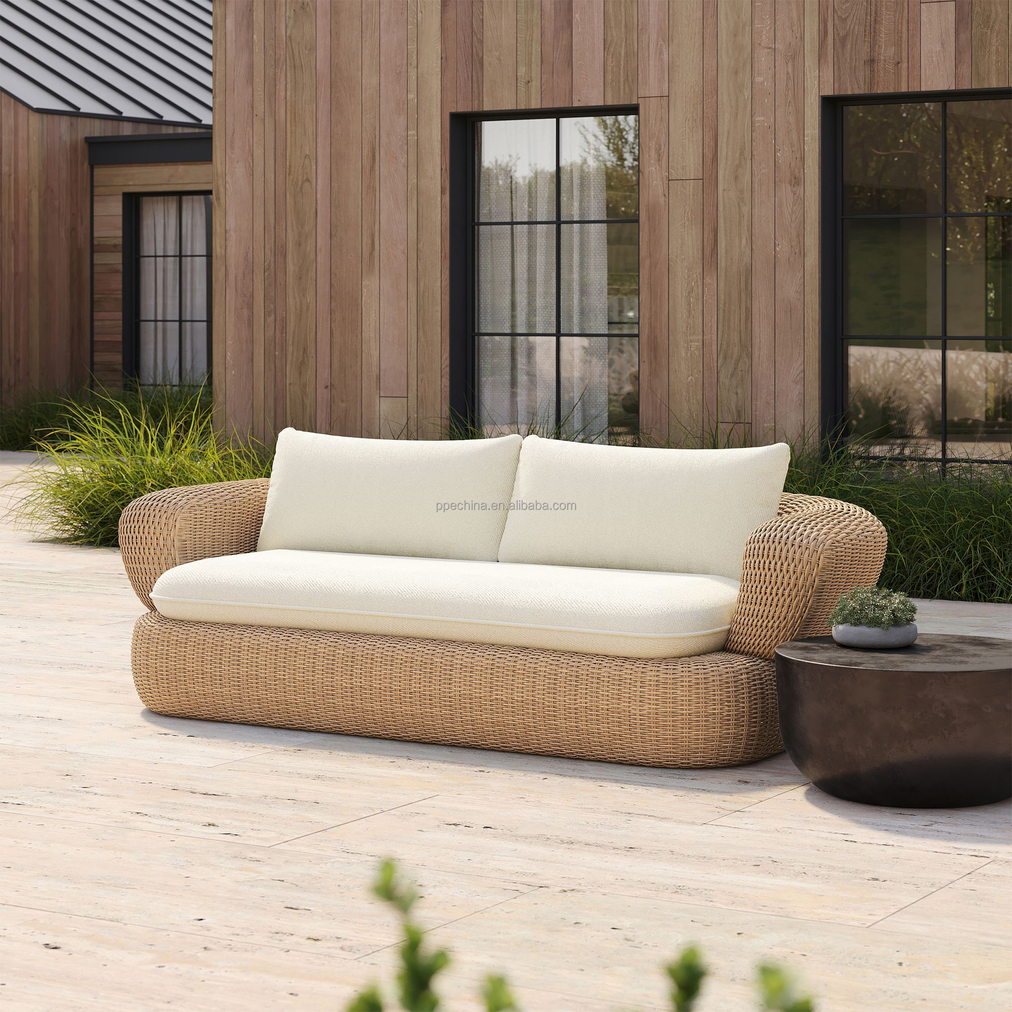 Leisure Garden Furniture Sofa Set Outdoor Furniture Patio Rattan Sofas Sets Metal Frame Outdoor Couch