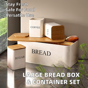 Kotak Roti Besi Logam Putih Besar untuk Meja Dapur dan Set 3 Wadah Gula Teh Kopi - Product Image 6