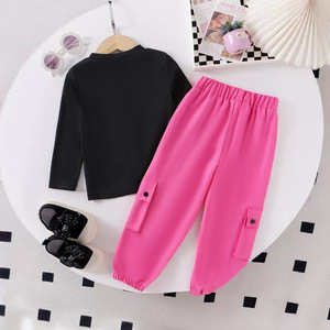 Nuovo Completo Autunnale per Ragazze: Top a Maniche Lunghe con Fiocco e <span class=keywords><strong>Pantaloni</strong></span> <span class=keywords><strong>Cargo</strong></span>, Set 2 Pezzi Casual - Product Image 2
