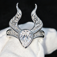 Bague en argent sterling 925 avec moissanite taille poire, motif bois de cerf, filigrane vintage, creuse et sculptée, style gothique, pour femme
