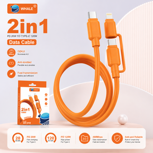 Câble de charge rapide WHALE 2 en 1, modèle 120W, en cuivre, connecteurs Type-C, 1,5 m pour iPhone, câble <span class=keywords><strong>Apple</strong></span> Type-C vers câble 2 en 1 - Product Image 3