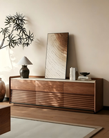 Meuble TV vintage du milieu du siècle en bois avec éclairage LED, meuble audio sur pied pour salon, mobilier nordique