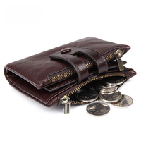 Dompet Kulit Asli dengan Resleting untuk Pria, Stok Tersedia Grosir, Anti-RFID, Kulit Sapi, Slot Multi-Kartu, Dompet Koin Pendek