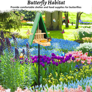 Casetta per farfalle in legno per giardino, habitat naturale per farfalle con vaschetta per l'acqua da posizionare a terra o appenderla a un albero/muro - Product Image 6