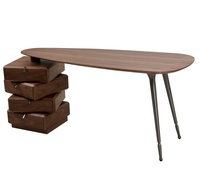Bureau en placage de noyer personnalisé de l'usine Yinxing avec rangement, pieds durables en acier inoxydable noir, modèle 877 pour le bureau et la maison