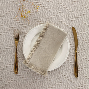 Linen Cotton Napkins with Tassels Raw Edge Fringe, Rustic Farmhouse Table Napkin Reusable <strong>Tea</strong> <strong>Towel</strong>, Boho Wedding - Product Image 1