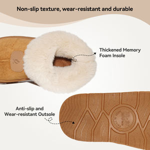 Chaussons pour femmes, chauds, doux, confortables, en mousse à mémoire de forme, antidérapants, pour la maison, avec col en fourrure - Product Image 2