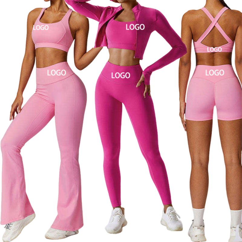 High Waist Seamless Fitness Set 5 Piece Gym Activewear Yoga Set Outfit for Women Workout