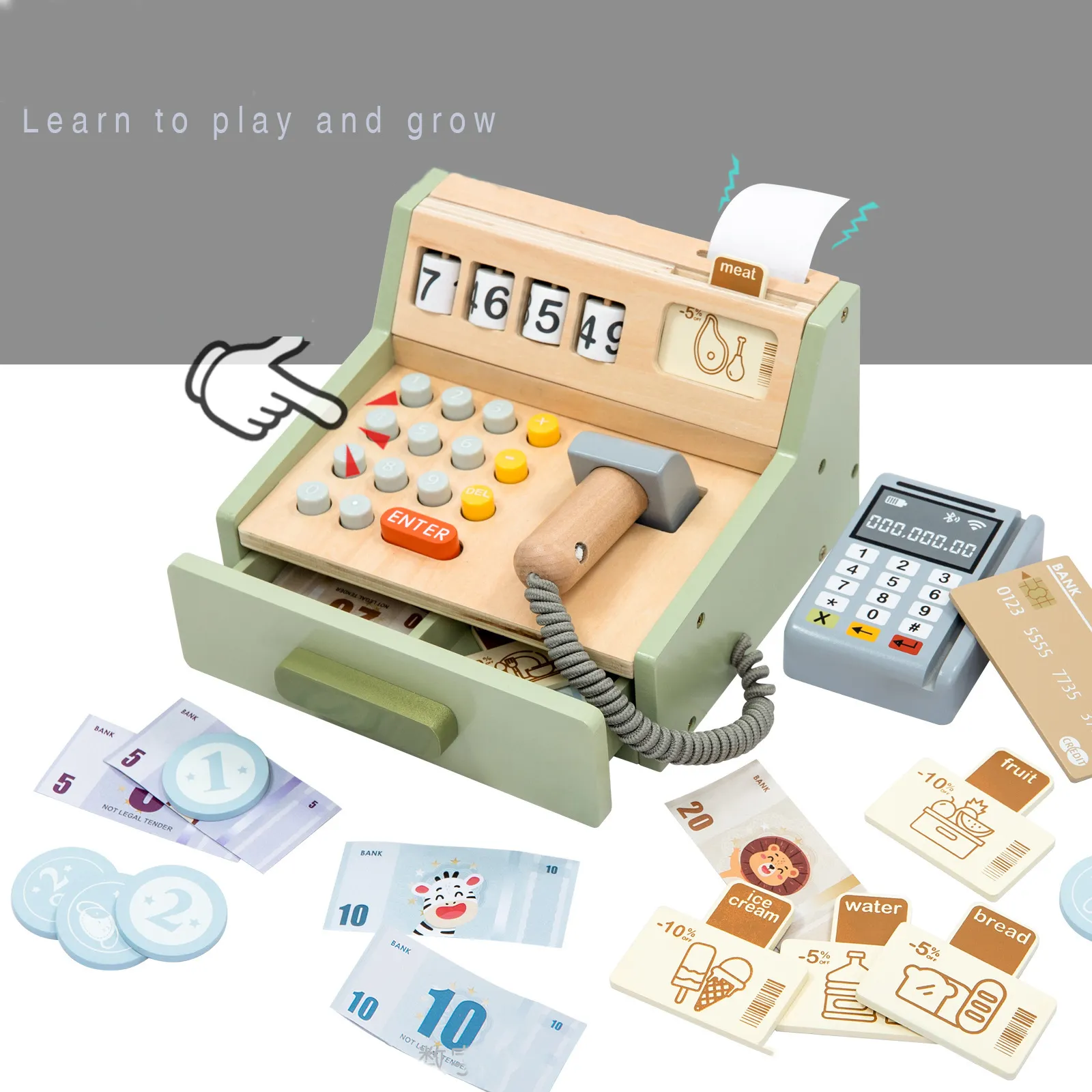 Bambini gioco di ruolo supermercato cassiere bambino in legno registratore di cassa giocattolo in legno didattico di matematica giocattolo per 1 anno bambino