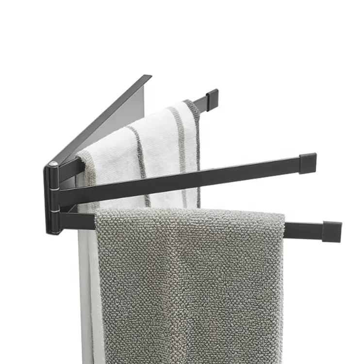 Wall Mounted Swing 3 Arms Non-drilling Kitchen Bathroom Rack Carbon Steel Bathroom Towel hanger rack