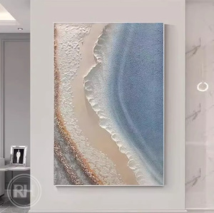لوحة فنية مرسومة يدويًا بالكامل لمنظر طبيعي على قماش أكريليك مع إطار بلاستيكي للتعليق في غرفة المعيشة كخلفية للأريكة - Product Image 5