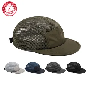 Topi bisbol jala 5 Panel kustom dapat diatur, topi perlindungan matahari cepat kering untuk bersepeda dan memancing