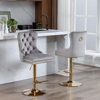 Lot de 2 chaises de bar rembourrées modernes avec dossier tufté confortable pour pub maison et îlot de cuisine gris