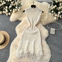 Robe pull en maille sexy sans manches d'été 7 couleurs pour femmes, robe mini à ourlet à franges, taille unique