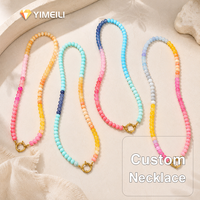 Collier de perles en verre dégradé coloré YIMEILI avec fermoir à ressort en acier inoxydable, personnalisable avec des breloques