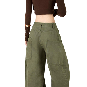 <span class=keywords><strong>Jean</strong></span> large <span class=keywords><strong>taille</strong></span> mi-<span class=keywords><strong>haute</strong></span> en coton pour <span class=keywords><strong>femme</strong></span>, vert armée, multi-poches, style streetwear hip-hop, pantalon décontracté toutes saisons - Product Image 3