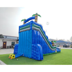 Toboggan aquatique gonflable commercial en PVC durable, toboggan aquatique tropical coloré en forme de palmier avec base de piscine - Product Image 4