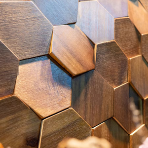 Lumineux Hexagonal Six Angle Sud-Est Asiatique Noir Noyer Panneau Mural En <span class=keywords><strong>Bois</strong></span> Massif Mosaïque Puzzle TV Fond Mur Panneaux En <span class=keywords><strong>Bois</strong></span> - Product Image 5