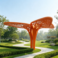 Sculpture moderne en métal de grande taille pour l'extérieur, statue personnalisée en acier inoxydable de fleurs et de feuilles pour la décoration de parcs, de jardins et de paysages