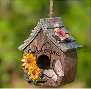 Maison d'oiseaux papillon et fleurs, décoration de bienvenue, peint à la main