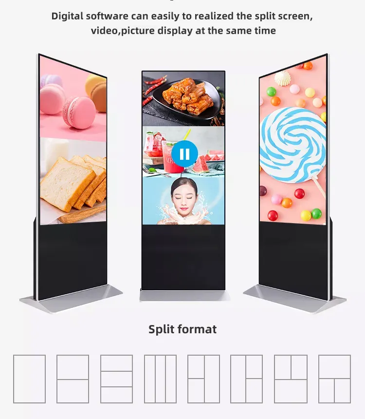 50 "Free Software CMS Indoor Iklan Display Android Wifi Nirkabel Video Iklan 50" Floor Stand Lcd touch 4K Layar Kios