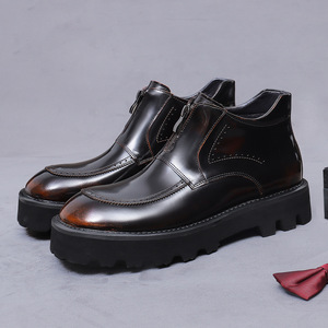 Botas de hombre estilo coreano con brillo, cremallera, suela gruesa, aumento de altura, de cuero genuino, para estudio fotográfico de bodas y negocios. - Product Image 3