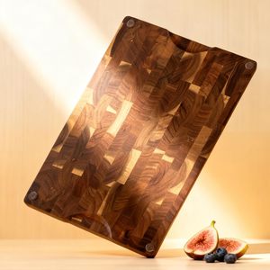 Ensemble de planches à découper en bois d'acacia à grain transversal, plusieurs tailles, avec poignées intégrées, idéal pour la préparation des repas en cuisine - Product Image 6