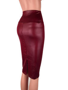 Leather High Waist Bodycon PU Leather <b>Skirt</b> Breathable Office Lady Midi Pencil <b>Skirt</b> With Slit - Product Image 5