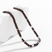 NW1012 Boho Bohème Unisexe Puka Surfer Collier Coquille De Noix De Coco Bois Heishi Disque Perlé Collier Ras Du Cou
