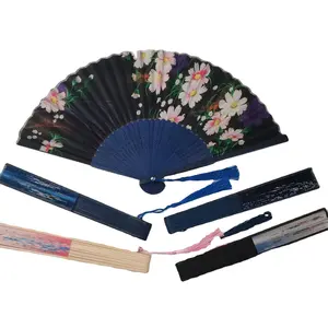 8.27" (21CM) Folding Hand Fan for women Vintage Retro Style Bamboo Wood Silk Hand Fans