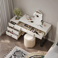 NOVA Ensemble de table de maquillage au design simple avec tiroirs Commode en bois blanc avec miroir Mobilier de chambre à coucher moderne pour appartement