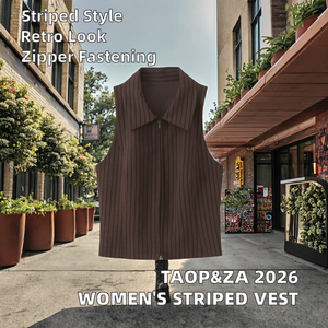 Chaleco sin mangas con cuello y cremallera a rayas, estilo vintage, novedad primavera 2026 para mujer, 100% poliéster ecológico - Product Image 2