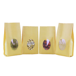 타원형 창을 가진 옆 Gusseted 브라운 Kraft 종이 쿼드 물개 열 Sealable 음식 포장 주머니 - Product Image 4