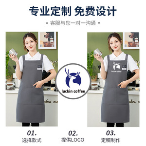 Canvas Waterproof Apron One Size Polyester Unisex For Kitchen Restaurant Supermarket With Custom Logo Printing - Product Image 5