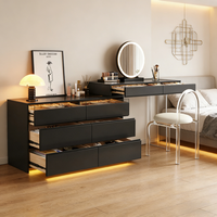 Coiffeuse moderne avec éclairage LED, nouvelle table de toilette en bois avec rangement pour la chambre à coucher ou la salle de bain, ensemble de meubles de maquillage