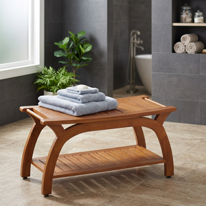 Banc de douche en teck massif avec étagère inférieure, siège de spa pour salle de bain, fabricant, fournisseur, exportateur d'Indonésie - Product Image 3