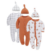 Ensemble 3 pièces unisexe pour bébé : barboteuse à pieds et bonnet – Imprimés licorne et pois, plusieurs couleurs disponibles pour nouveau-nés
