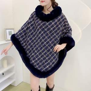 Manteaux d'hiver pour femmes <span class=keywords><strong>de</strong></span> haute qualité, fabriqués en usine, en tissu jacquard <span class=keywords><strong>pied</strong></span>-<span class=keywords><strong>de</strong></span>-<span class=keywords><strong>poule</strong></span>, avec col en fausse fourrure, cape, <span class=keywords><strong>poncho</strong></span>, châle - Product Image 6